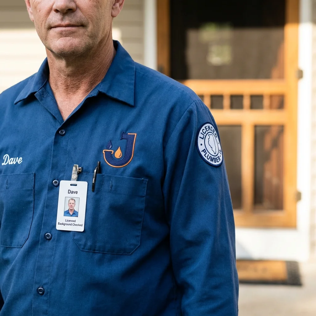 Licensed plumber showing ID badge in Zeeland, MI