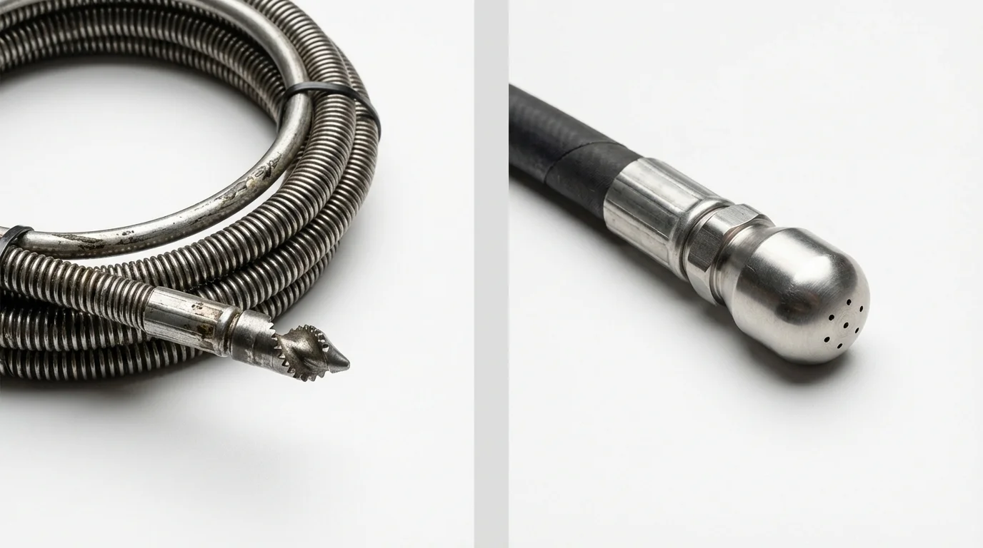 Drain snake cable and hydro jetting nozzle used for drain cleaning in Zeeland, MI