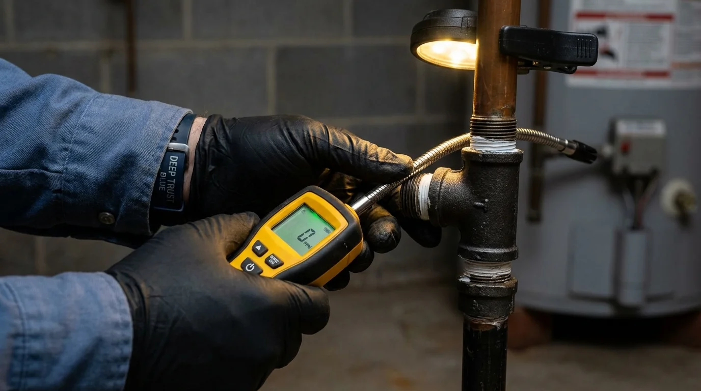 Gas leak detection with electronic sniffer by Johns Plumbing LLC in Zeeland