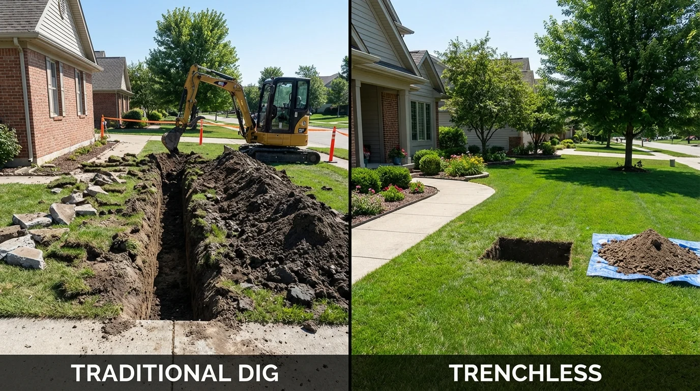 Trenchless sewer repair with minimal yard damage versus traditional excavation in Zeeland, MI